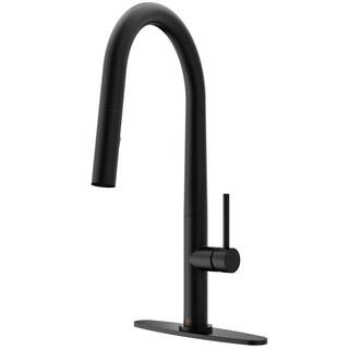 VIGO Greenwich Single Handle Pull-Down Sprayer Kitchen Faucet Set with Deck Plate in Matte Black VG02029MBK1