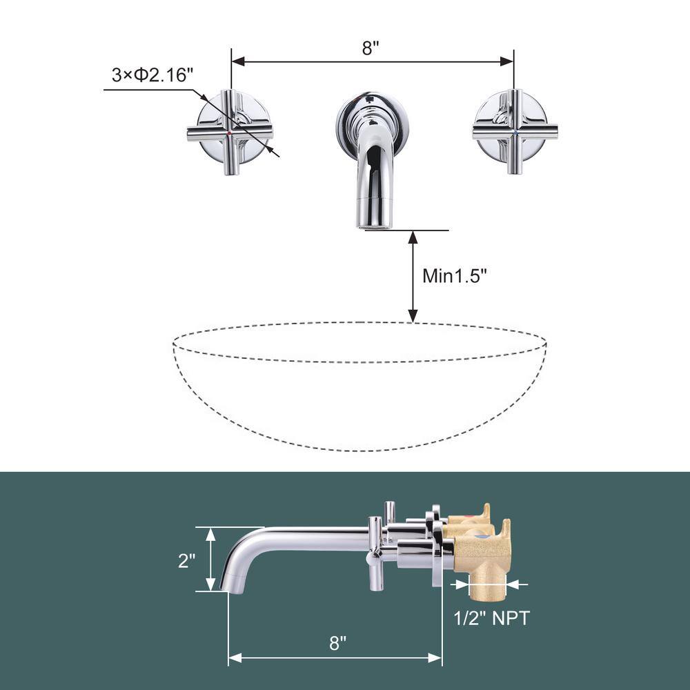 WOWOW Double Handle Wall Mounted Bathroom Faucet in Chrome 131400C