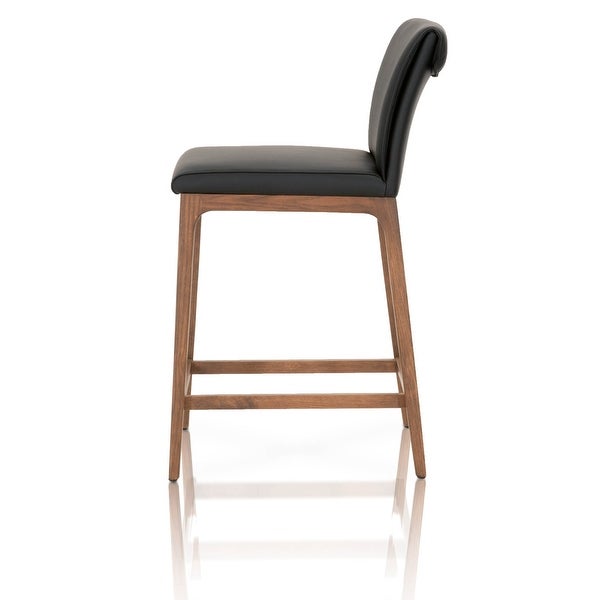 Wooden Counter Stool With Faux Leather Upholstered Seating， Black and Brown