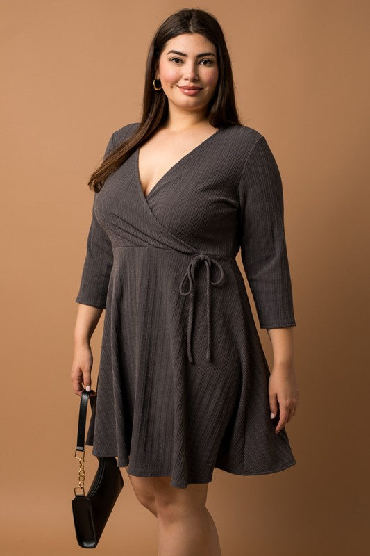 PLUS Faux Wrap Tie Dress