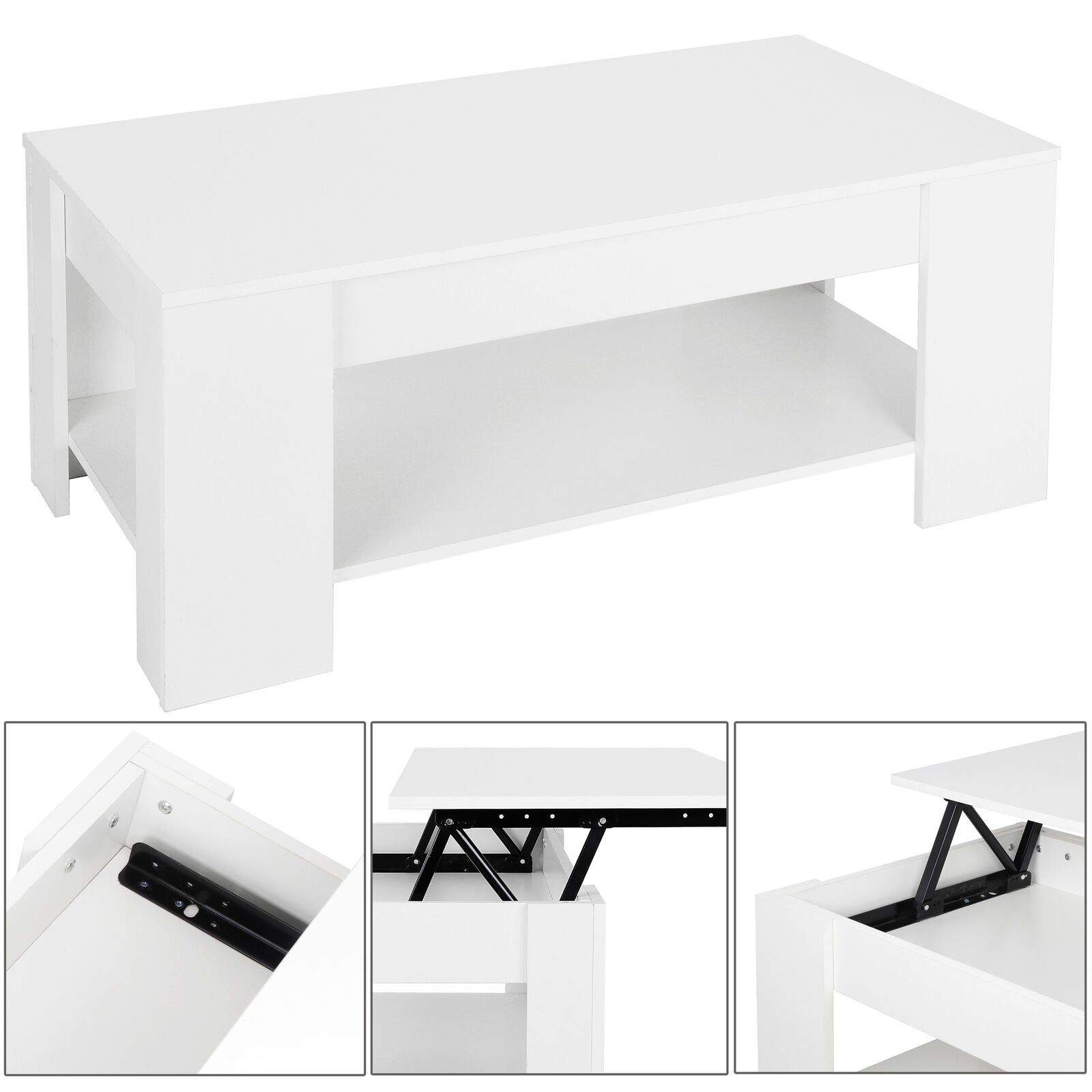 ZENSTYLE Rectangular Lift Top Coffee Table MDF Pop-up Storage, White