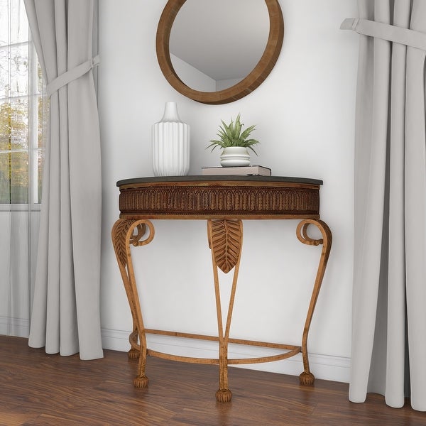 Gold Tone Iron Traditional Demi Lune Half Moon Console Table - 41 x 19 x 33