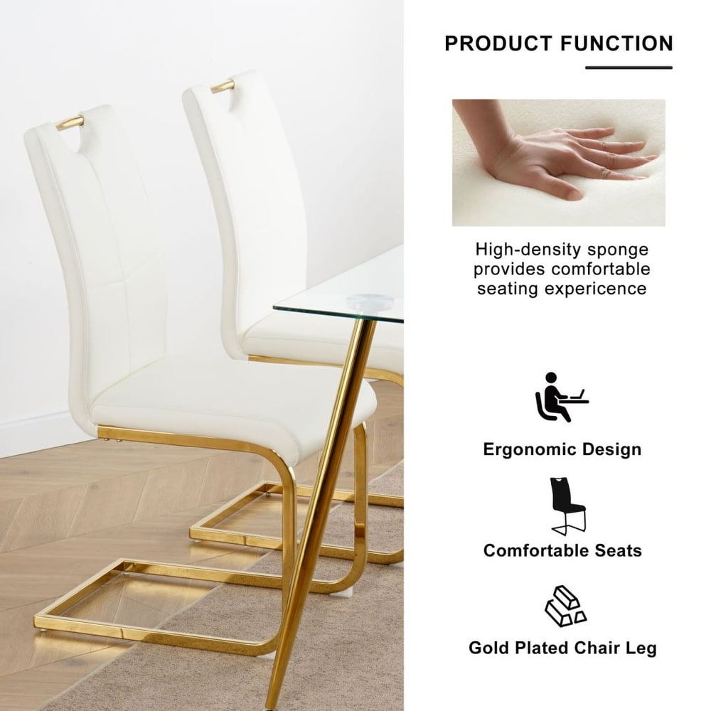 Modern Dining Chairs with Faux Leather Padded Seat and gold Metal Legs Set of 4