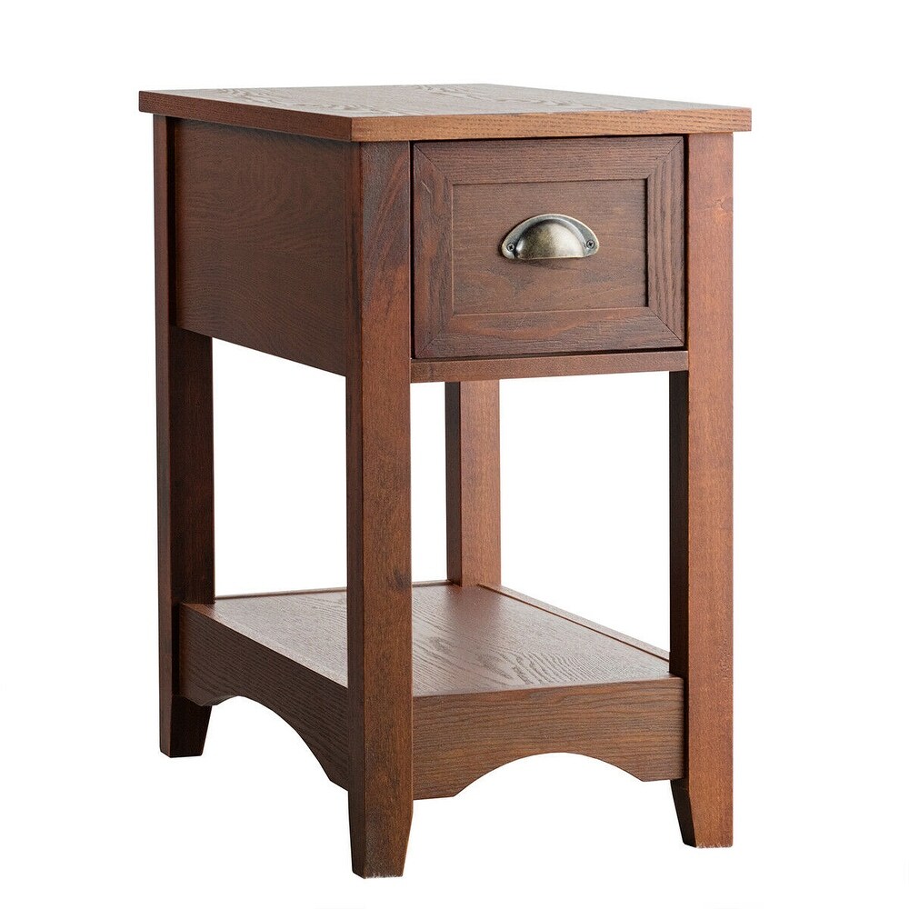 Gymax Set of 2 Contemporary Side End Table Compact Table w/ Drawer   13'' X 22'' X 23'' (L X W X H)