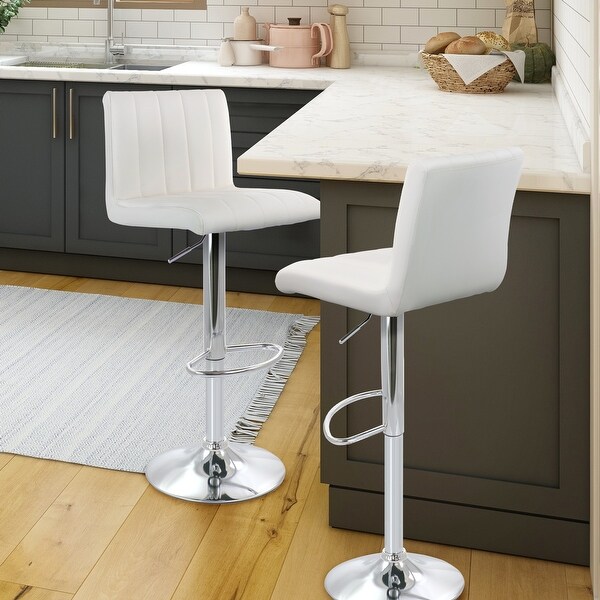 Elama Tufted Faux Leather Modern Bar Stool White Adjustable Swivel Base Set of 2