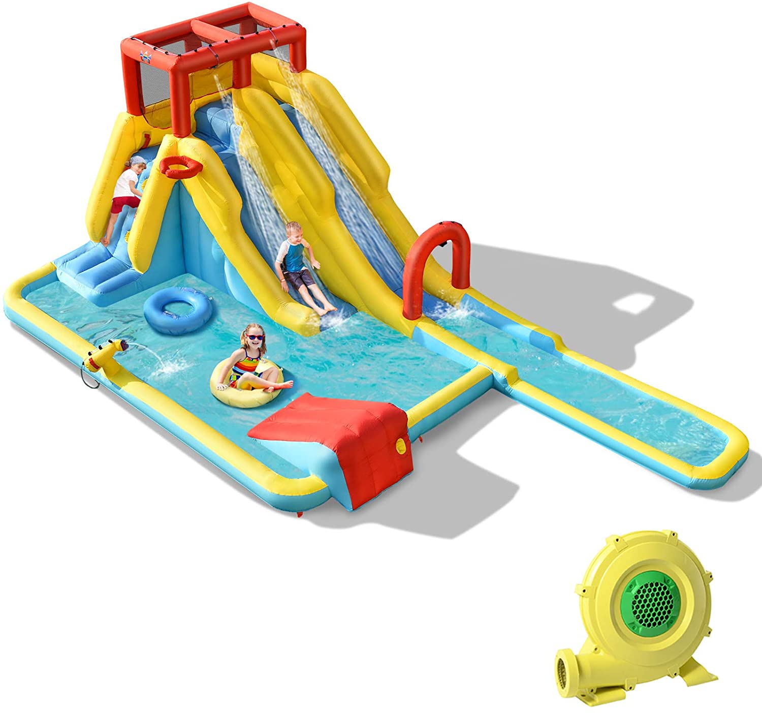 Inflatable Water Slide, 7 in 1 Double Long Slide Giant Water Park