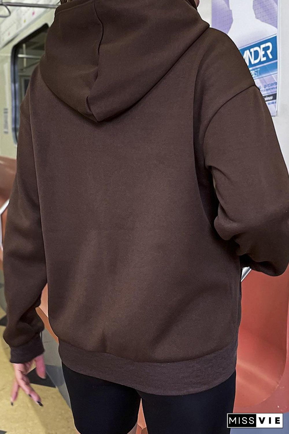 Plain Drawstring Hoodie Zipper Sweatshirt Coat