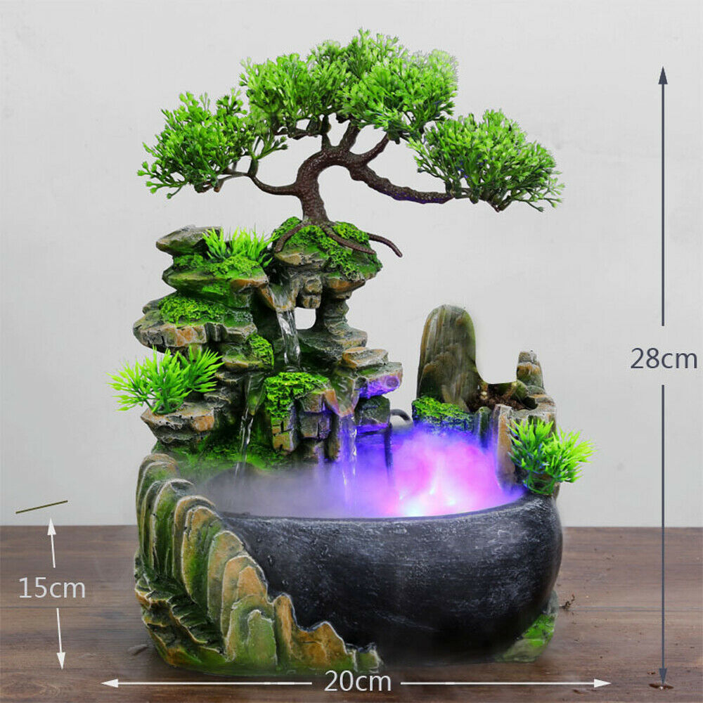 Oukaning LED Rockery Fountain Waterfall Bonsai Decoration Office Living Room