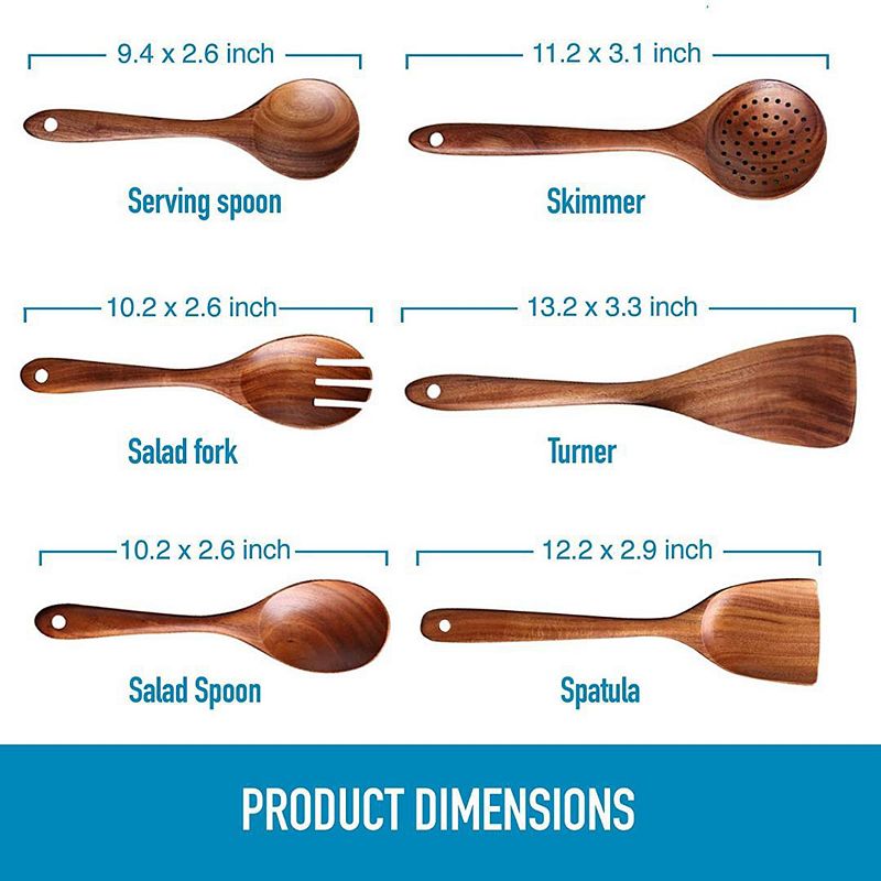 Teak Wooden Cooking Spoons (6 Pc Set)