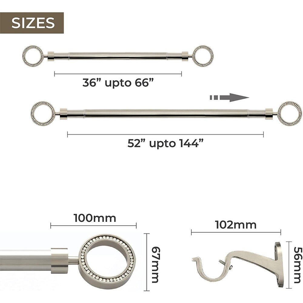 Deco Window 1 Inch Adjustable Nickel Curtain Rod for Windows   Doors Curtains with Round Finials   Brackets Set