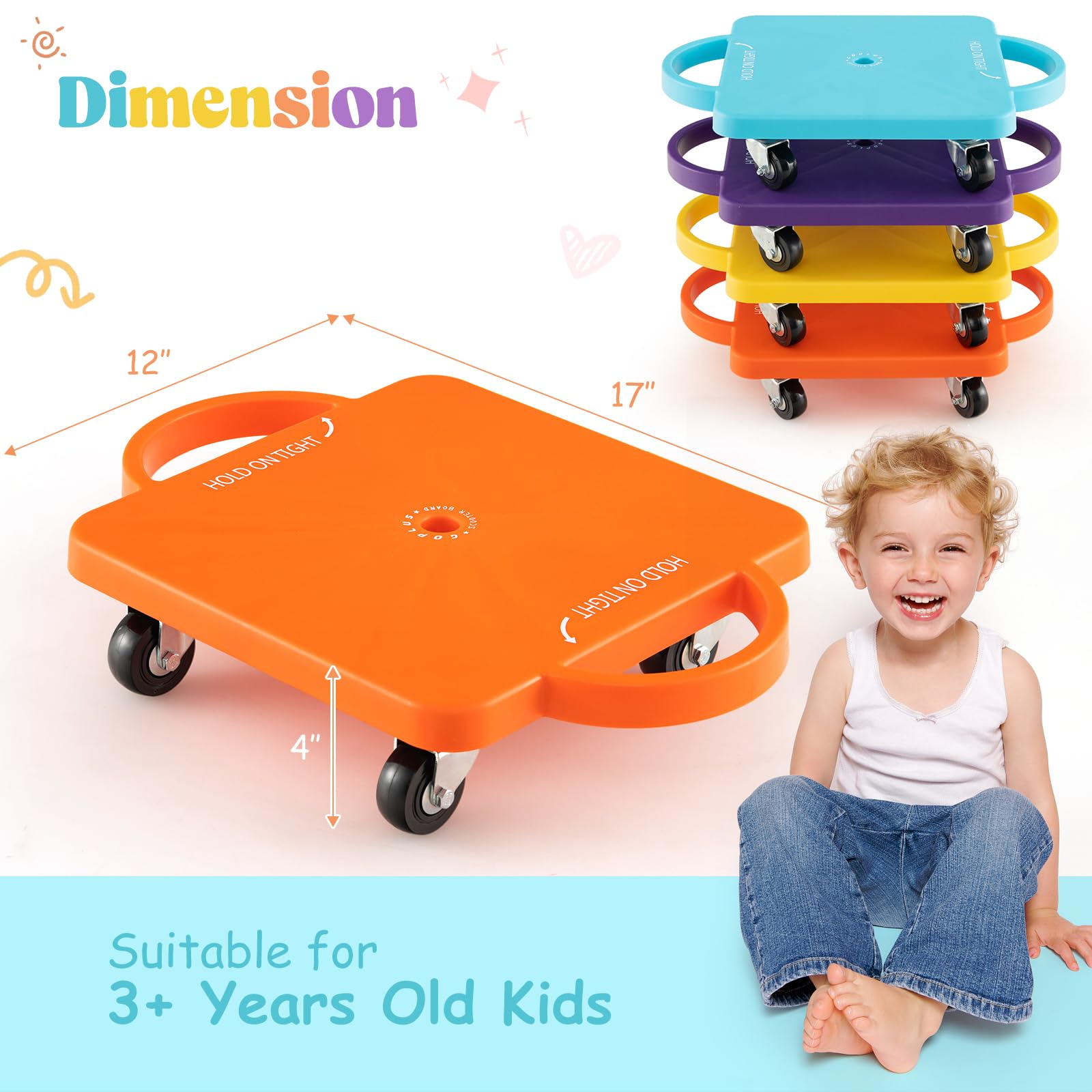 Costzon 4-Piece Scooter Board, Sitting Floor Scooter Board with Handles & Non-Marring Casters for Kids