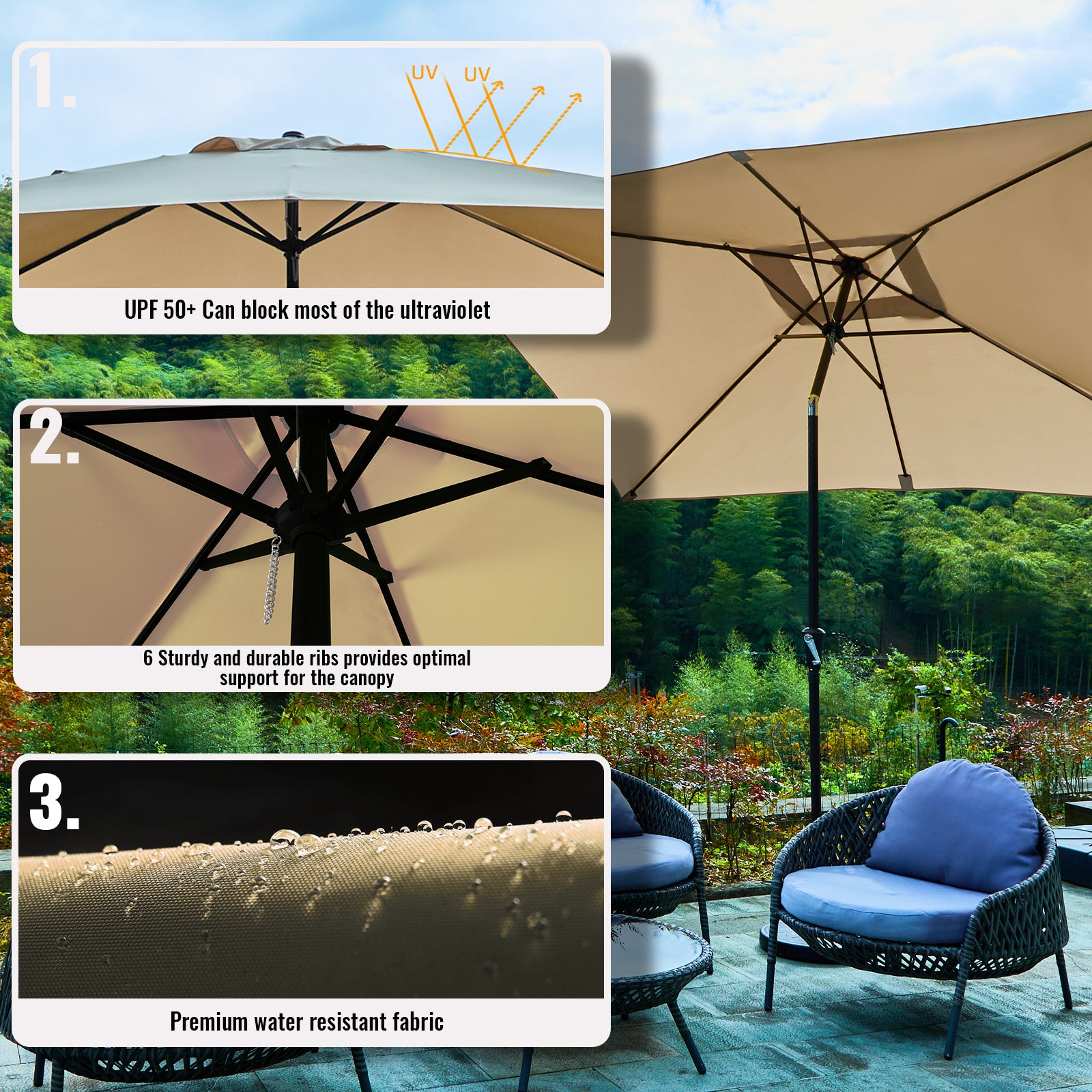 Wulful 6.5 ft Rectangular Outdoor Market Patio Umbrella, Beige