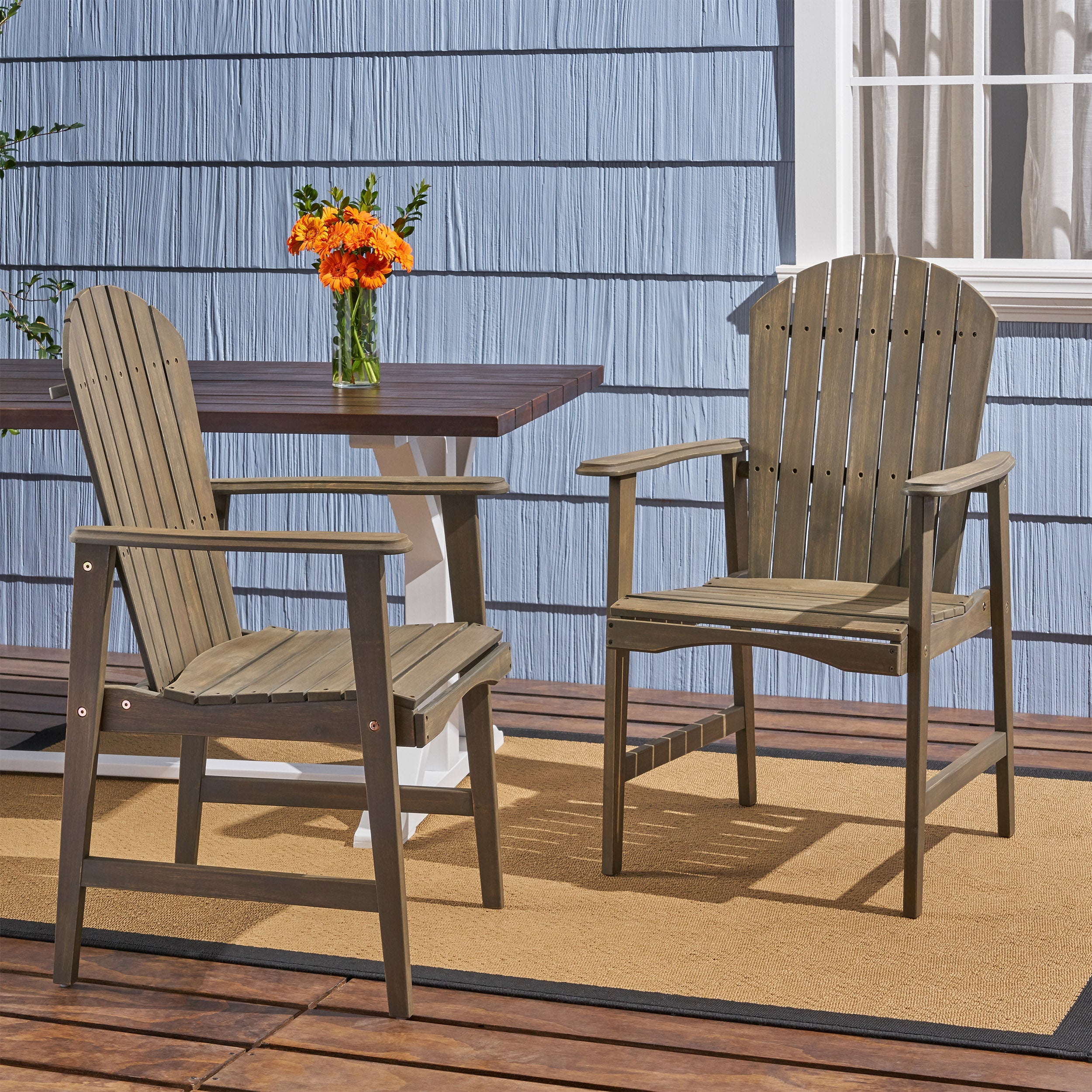 GDF Studio Cartagena Outdoor Acacia Wood Adirondack Dining Chairs, Set of 2, Gray