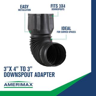 Amerimax Home Products FLEX Drain 3 in. x 4 in. x 4 in. Black Copolymer Downspout Adapter ADP53102