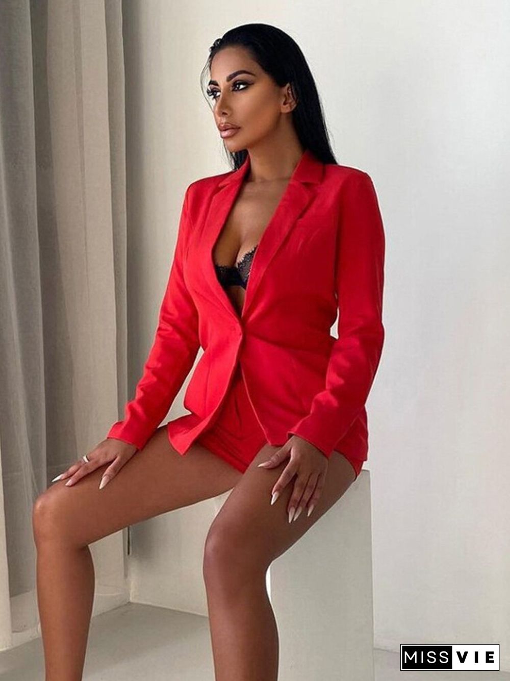 Spring New Commuter Casual Suit Suit Jacket And Shorts Loose One Button Two-piece Set Shorts Suit Blazer Set For Women