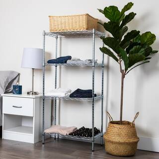 Mind Reader Silver 4-Tier Stainless Steel Wire Shelving Unit (23.62 in. W x 47.91 in. H x 11.81 in. D) 4TSHELVU-SIL