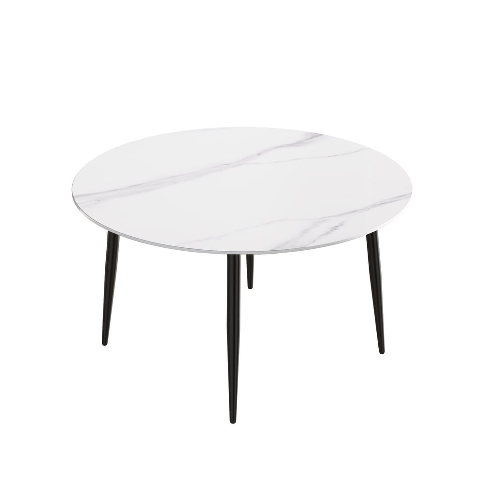 53'' Modern Sintered Stone Round Dining Table with Carbon Steel Legs