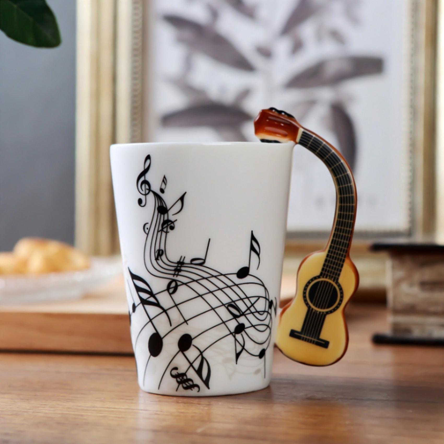 Creative Novelty Guitar Handle Ceramic Cup Free Spectrum Coffee Milk Tea Cup Personality Mug Unique