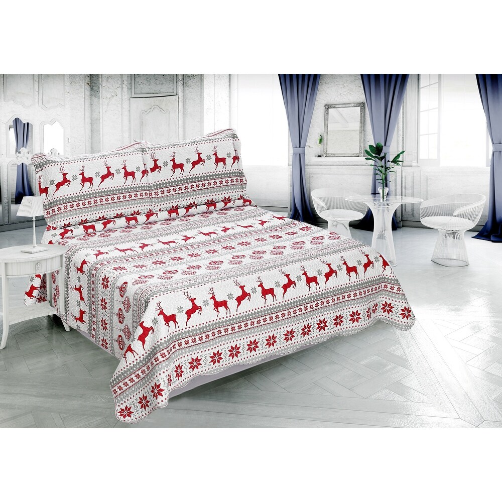 Printed Embossed Pinsonic Coverlet Bedspread Ultra Soft Bedspread Coverlet Christmas Quilt Set  Xmas Deer