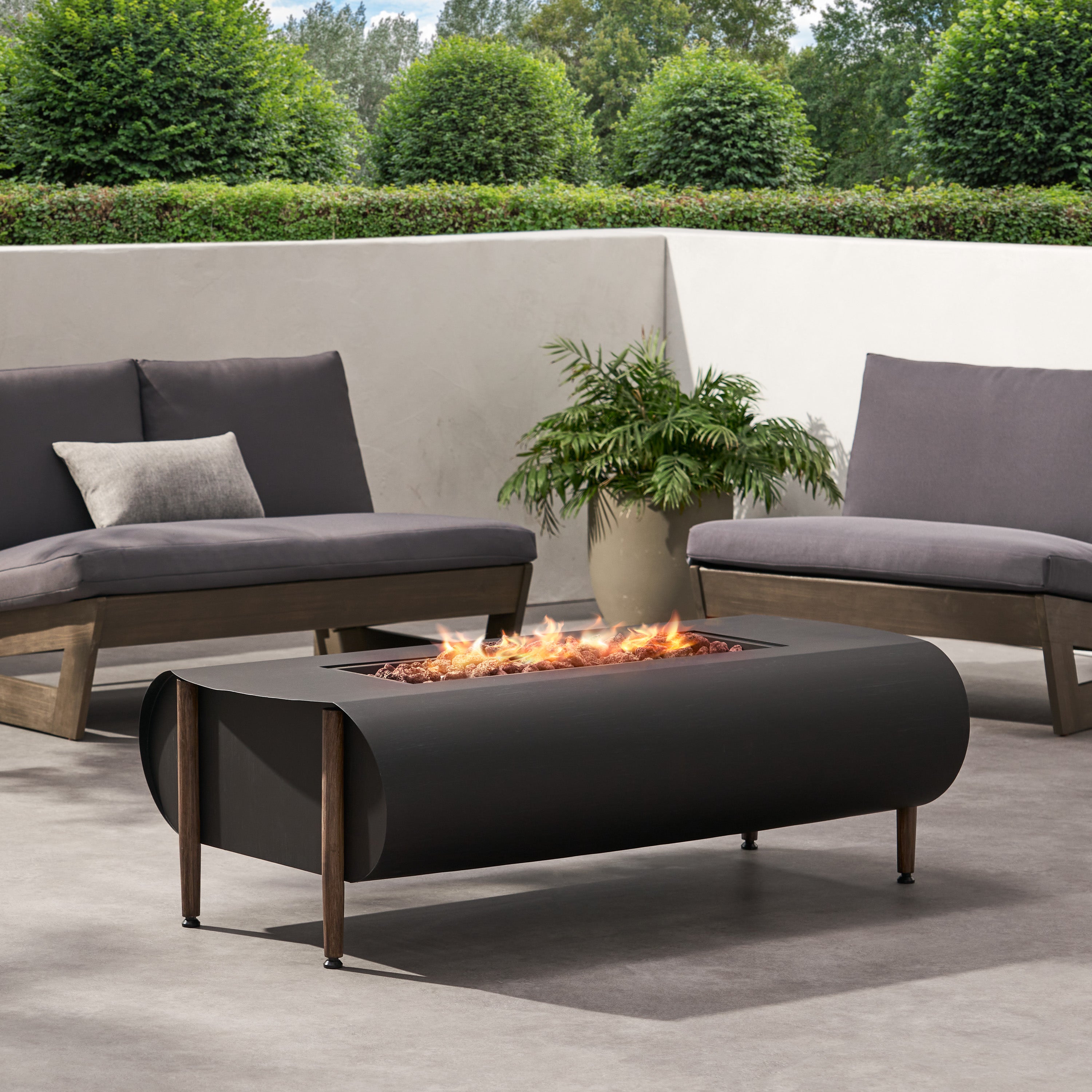 Romar Outdoor 50,000 BTU Rectangular Fire Pit (No Tank Holder), Dark Gray and Wood Pattern