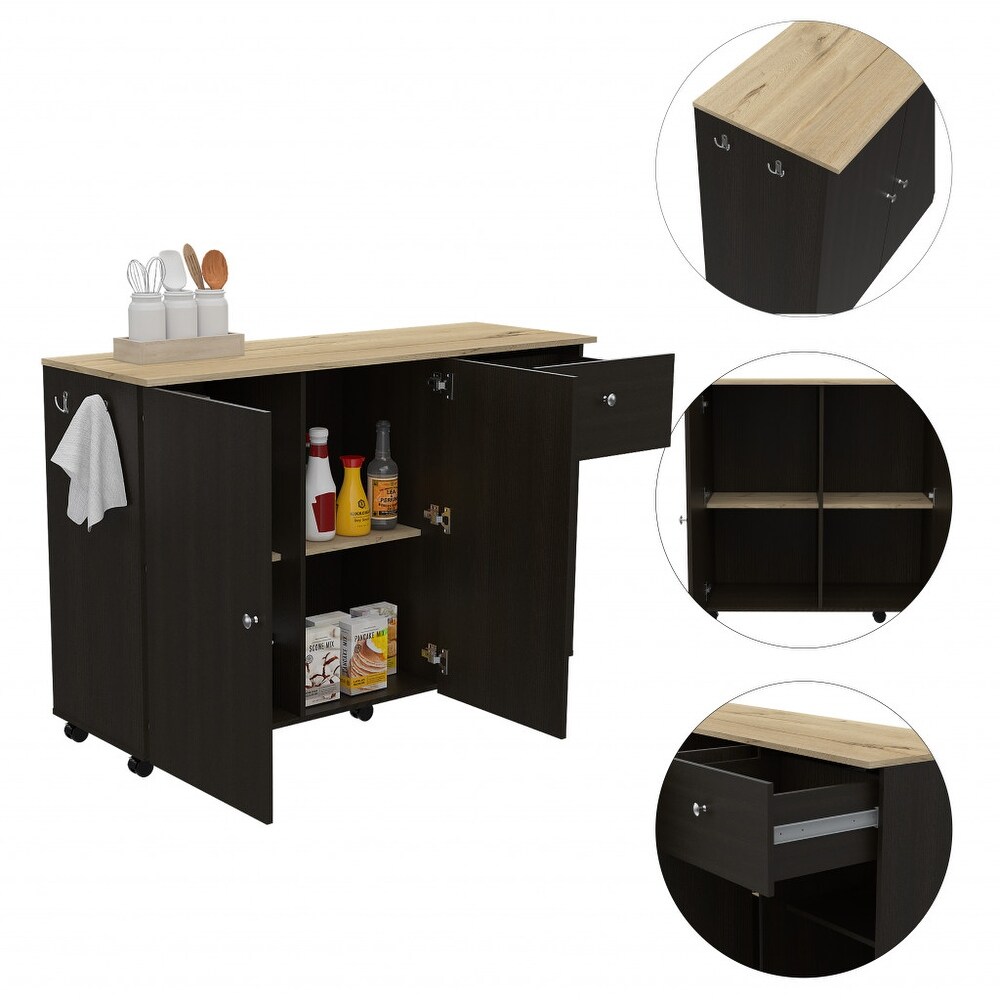 Sleek and Modern Black Wengue Kitchen Island Cart   53.5x18.1x36.2