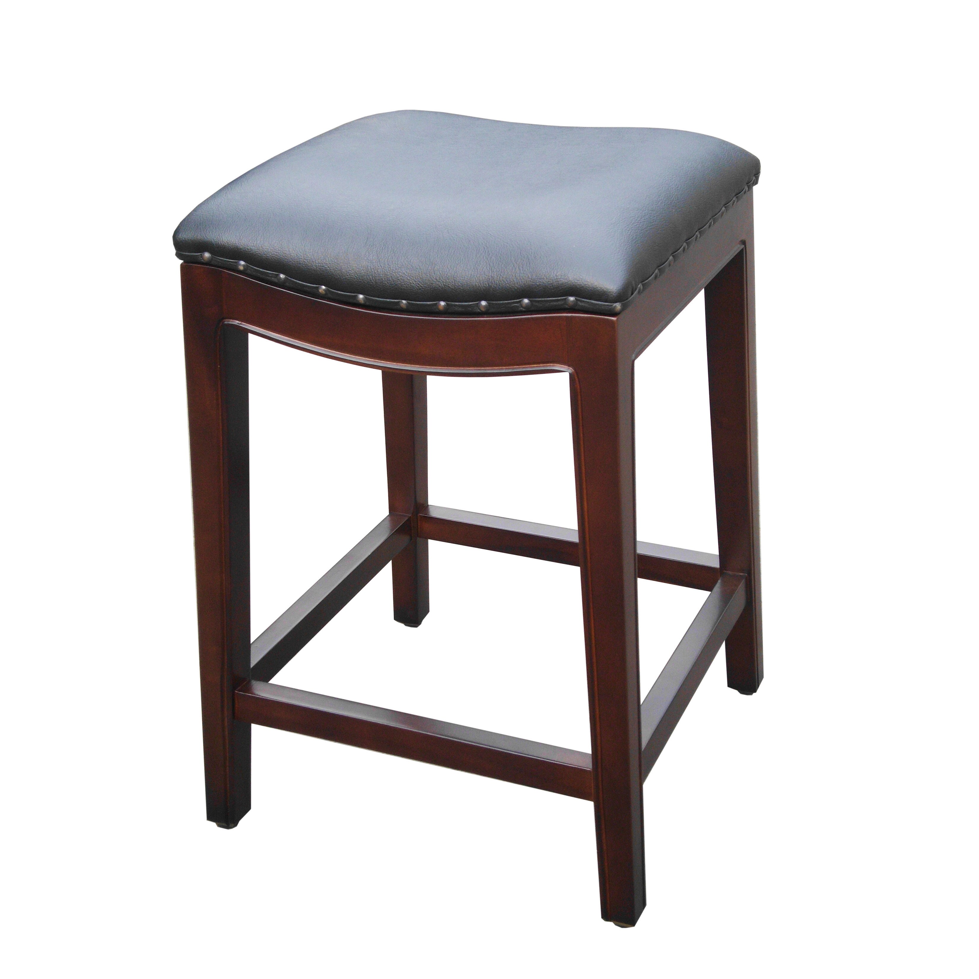 Handmade D-Art Mahogany Bali Wave Black Faux Leather Counter Stool (Indonesia)