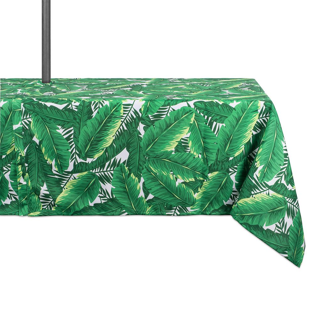 Green and White Banana Leaf Rectangular Tablecloth with Zipper 60” x 84”