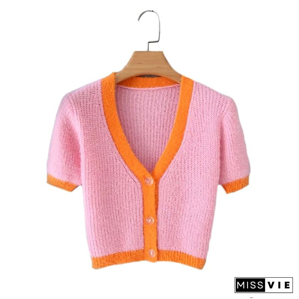 Spring Korean Sweater Women Vintage Pink Cardigan Knitted Cute Sweater Punk Crop Sweater Knit Korean Cardigans Cute Purple