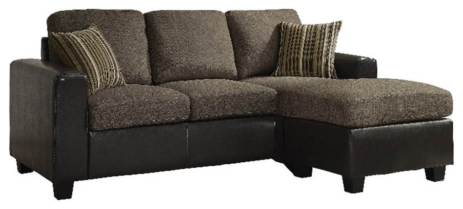 Lexicon Slater Reversible Sofa Chaise with 2 Pillows in Brown   Transitional   Sectional Sofas   by Homesquare  Houzz