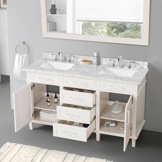 Home Decorators Collection Sonoma 60 in. W x 22 in. D x 34.50 in. H Bath Vanity in Off White with Carrara Marble Top Sonoma 60OW