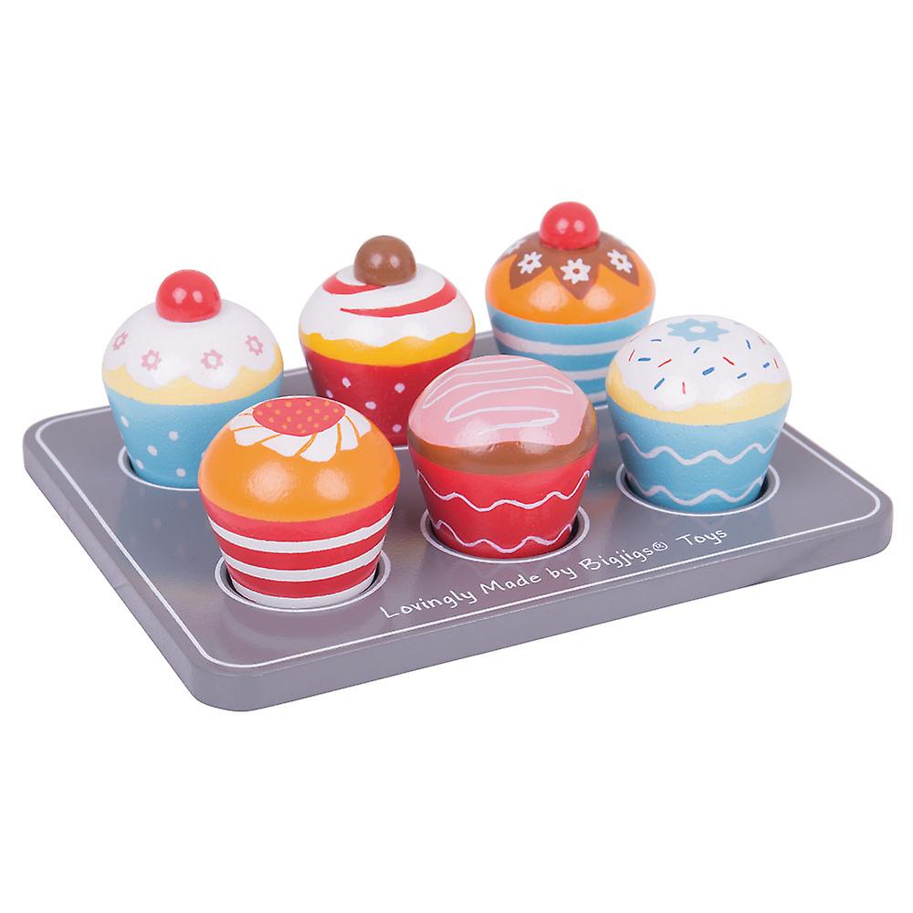 Bigjigs Toys Wooden Cup Cakes， Muffin Tray Pretend Role Play Food Kids Child