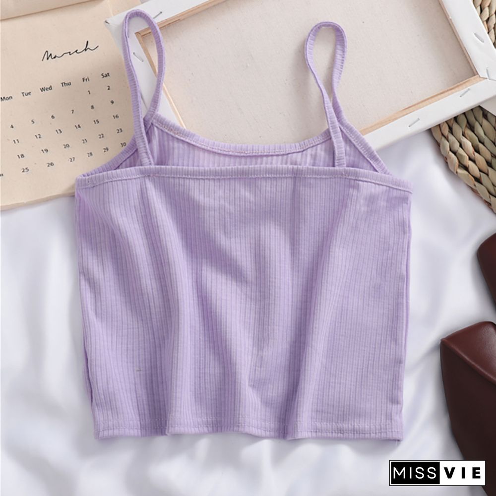 Women Purple Crop Tops Female Knitted Camisoles Cotton Solid Cute Tube Tops Camis Straps Plain Basic Tops For Women