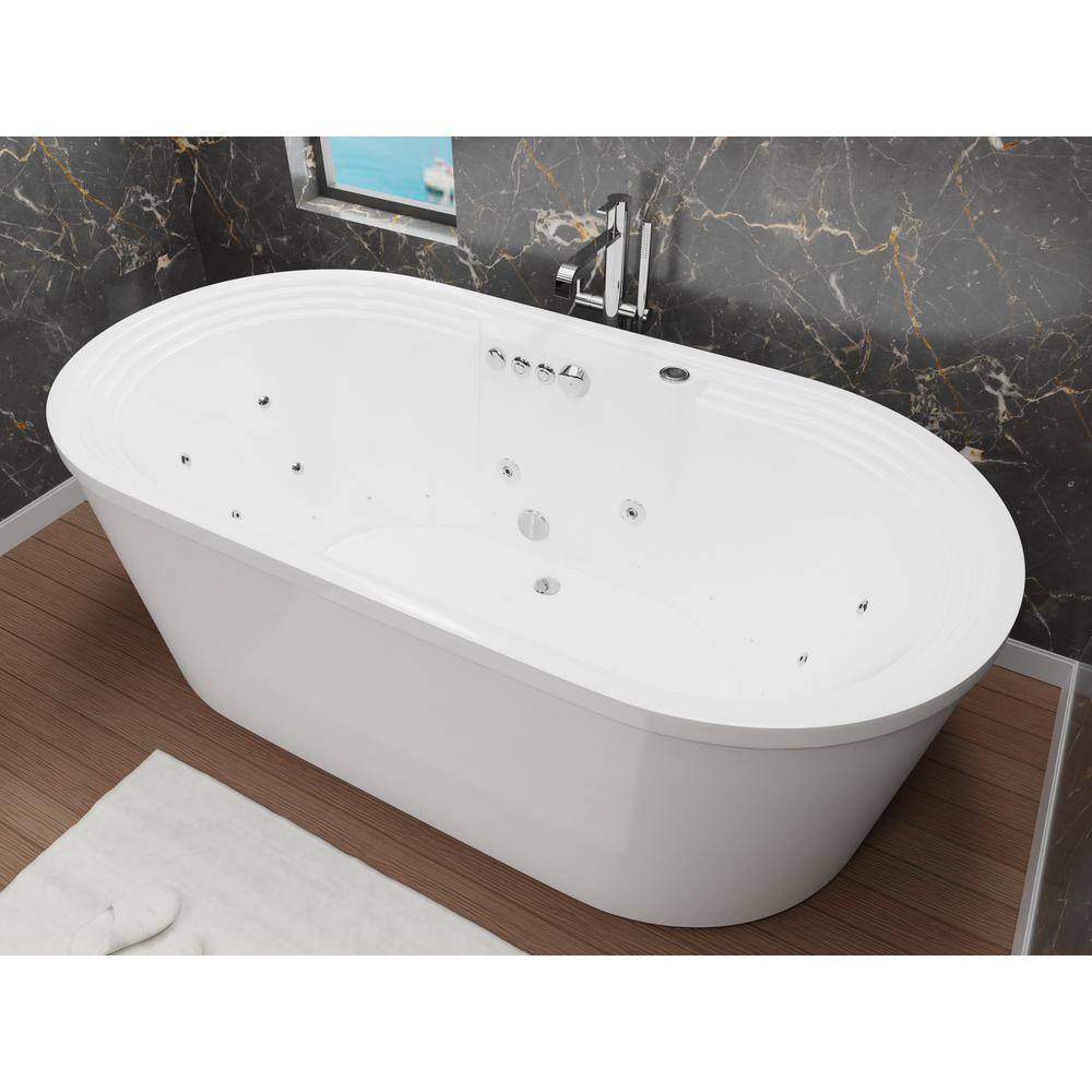 ANZZI Sofi 67.375 in. Acrylic Flatbottom Whirlpool and Air Bath Tub in White FT-AZ201