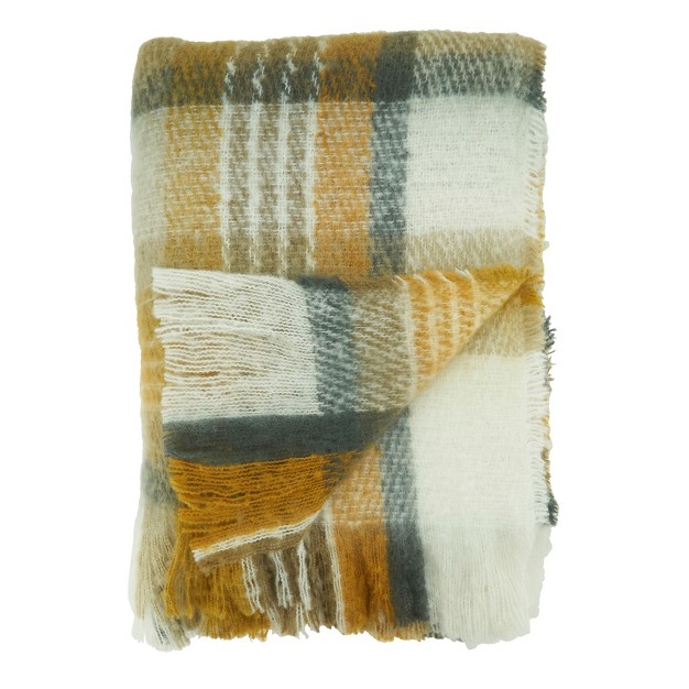 Saro Lifestyle Throw Blanket With Faux Mohair Check Design