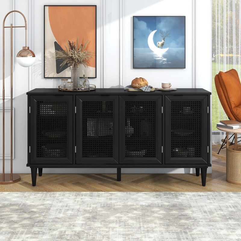 Classic Large Storage Space Sideboard with Artificial Rattan Door