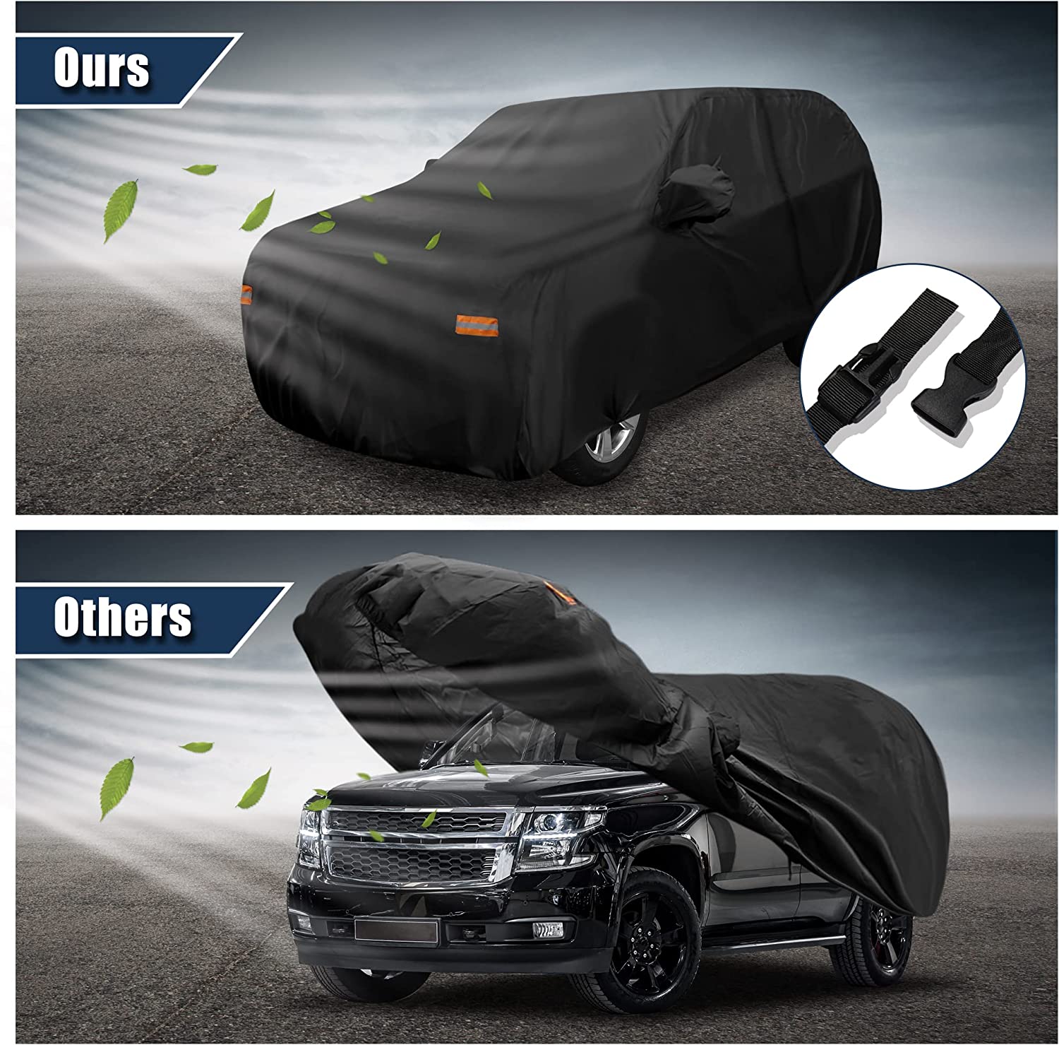 Unique Bargains SUV Cover for Chevrolet Tahoe 4 Door 2021 Waterproof Protection 190T PU Black 213