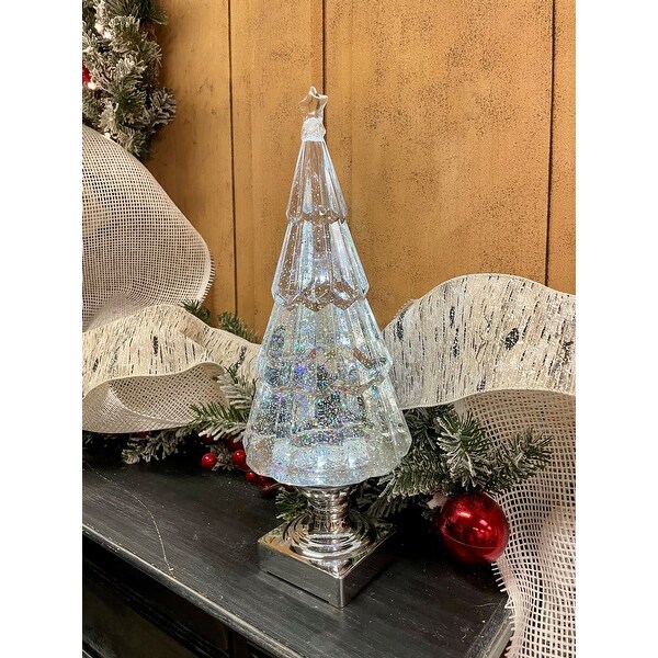 Raz Imports 13.75 LIGHTED TREE WITH SILVER SWIRLING GLITTER