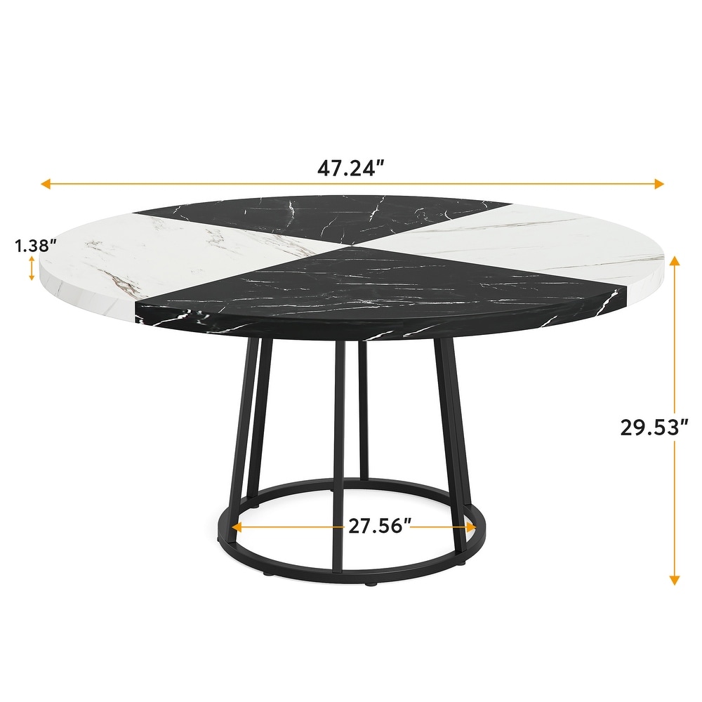 47 Inches Round Dining Kitchen Dinner Table with Faux Marble Tabletop