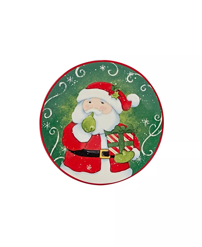 Certified International Holiday Magic Santa 4 Piece Canape Plate Set