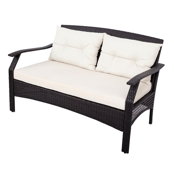 4 Piece Rattan Sofa Seating Group with Cushions， Outdoor Ratten sofa - Overstock - 33824781