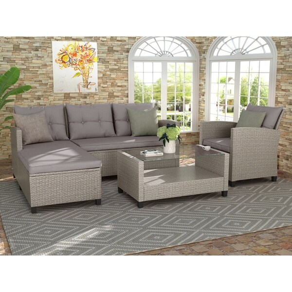 4-Piece Patio Furniture Outdoor Sectional Sofa Set - Overstock - 35649487