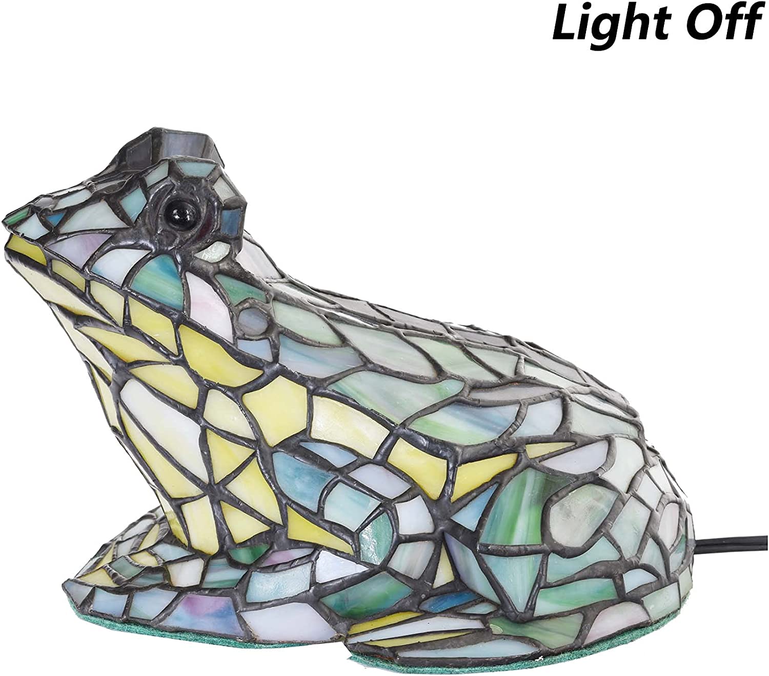 SHADY L10829 Frog Table Lamp Tiffany Style Stained Glass Accent Night Light for Home Décor Nursery Bedside (Multi-Colored)