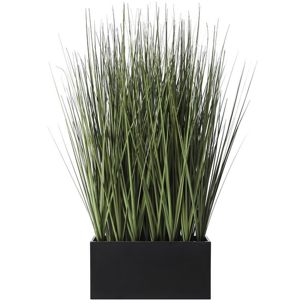 Faux Foliage Onion Grass Artificial Plant with Black Rectangular Plastic Pot