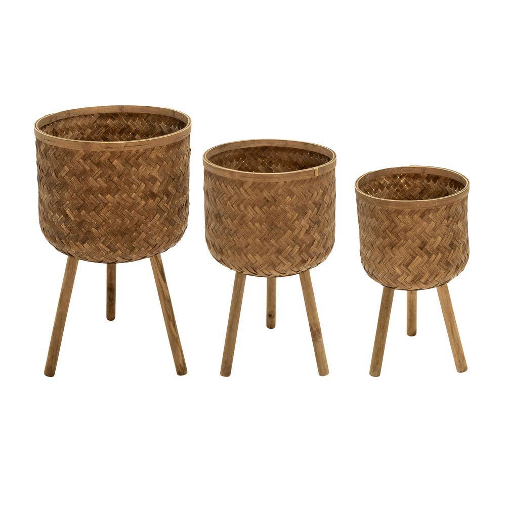 HOTEBIKE 111315 in. Bamboo Planters Brown (Set of 3) JIANG010258