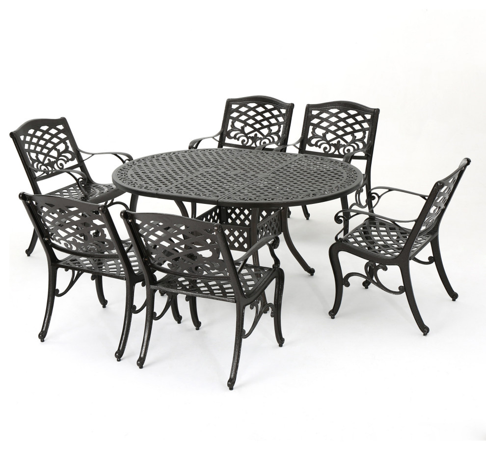 GDF Studio 7 Piece Clarisse Outdoor Finished Aluminum Dining Set   Mediterranean   Outdoor Dining Sets   by GDFStudio  Houzz