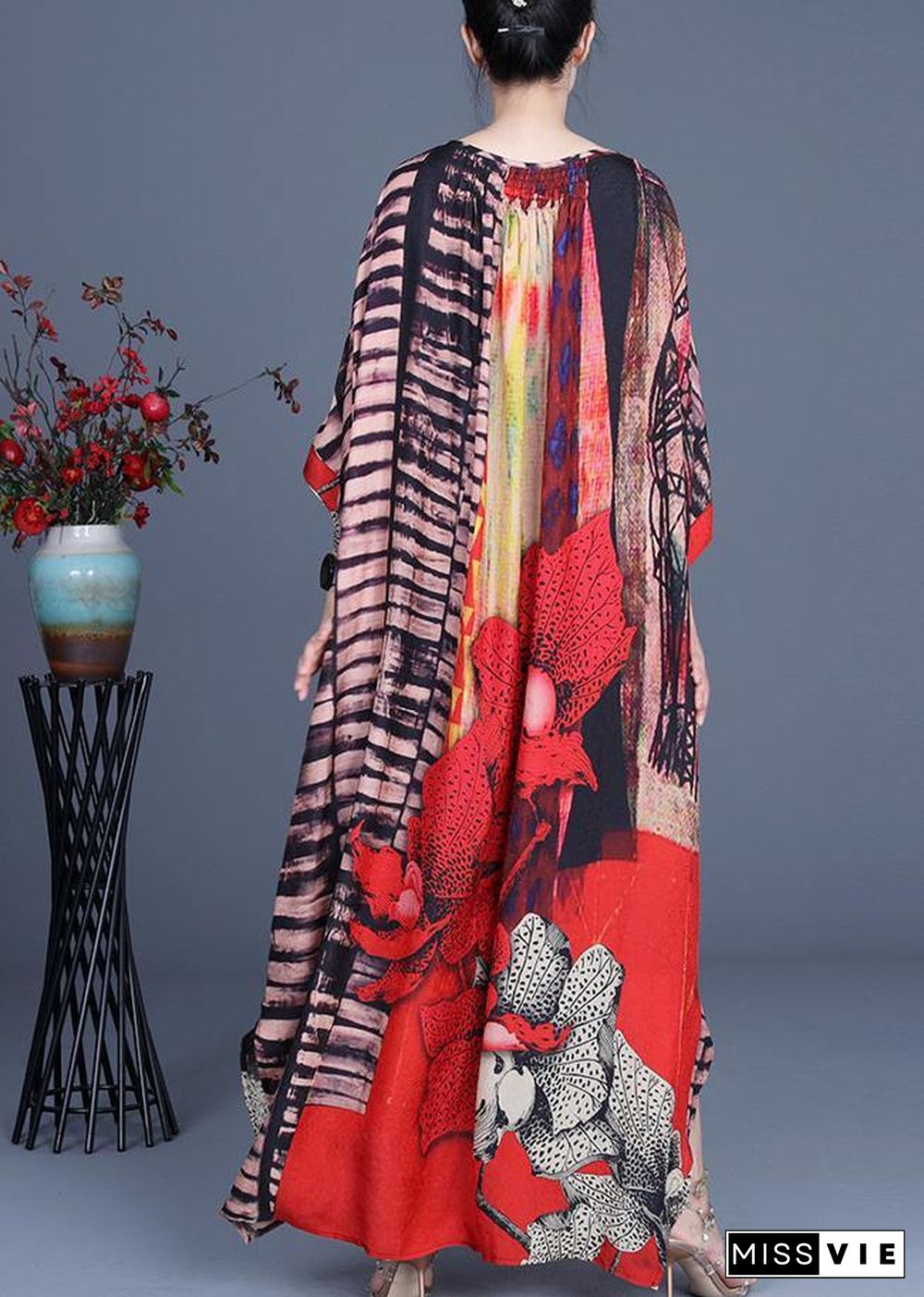 Bohemian Red Print side open Maxi Summer Chiffon Dress