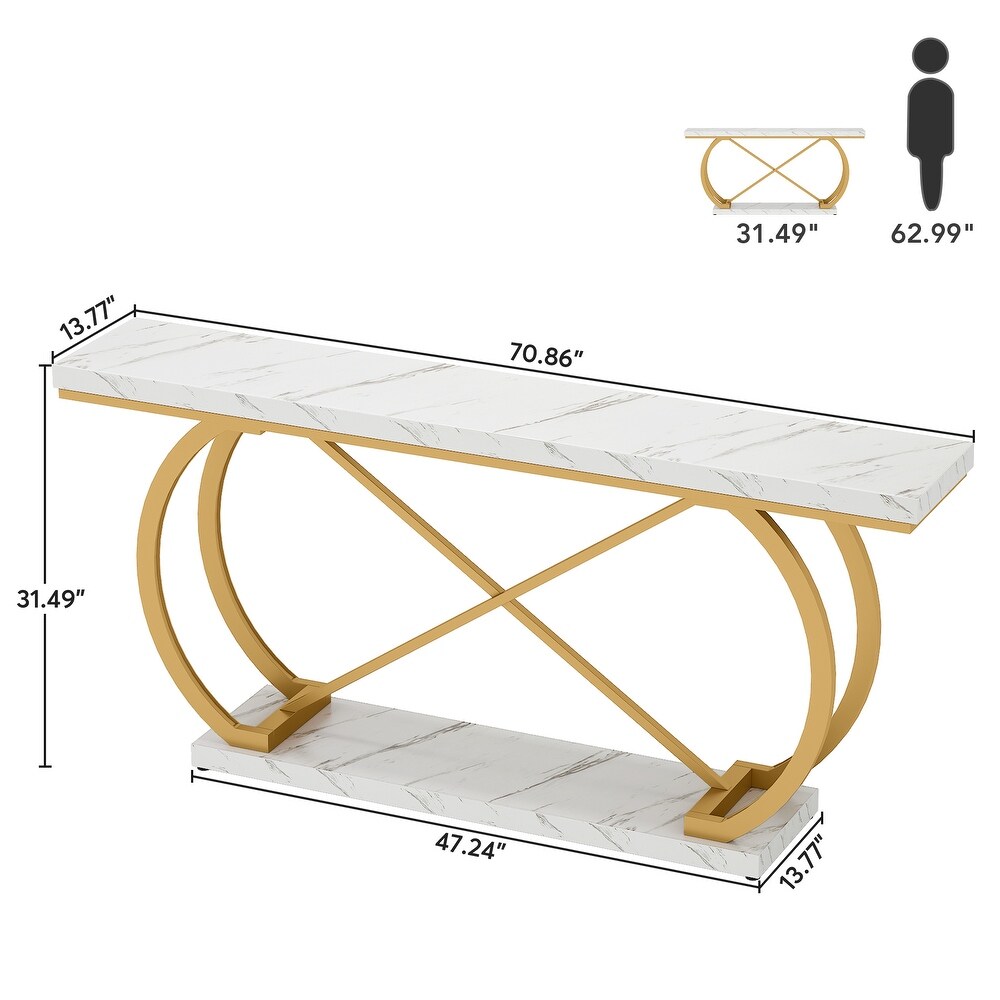 70.9 Inche Mid Century Modern Faux Marble Console Sofa Table for Entryway Hallway Accent Table with Half Moon Legs