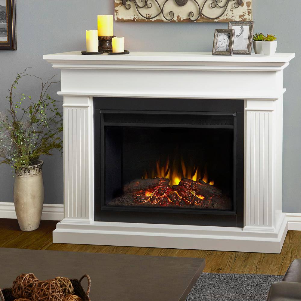 Real Flame Centennial Grand 55.5 in. Freestanding Wooden Electric Fireplace in White 8770E-W