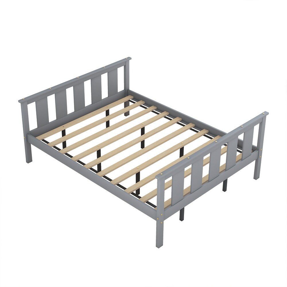 Wood Platform Bed Queen Size Bed Frame with Headboard