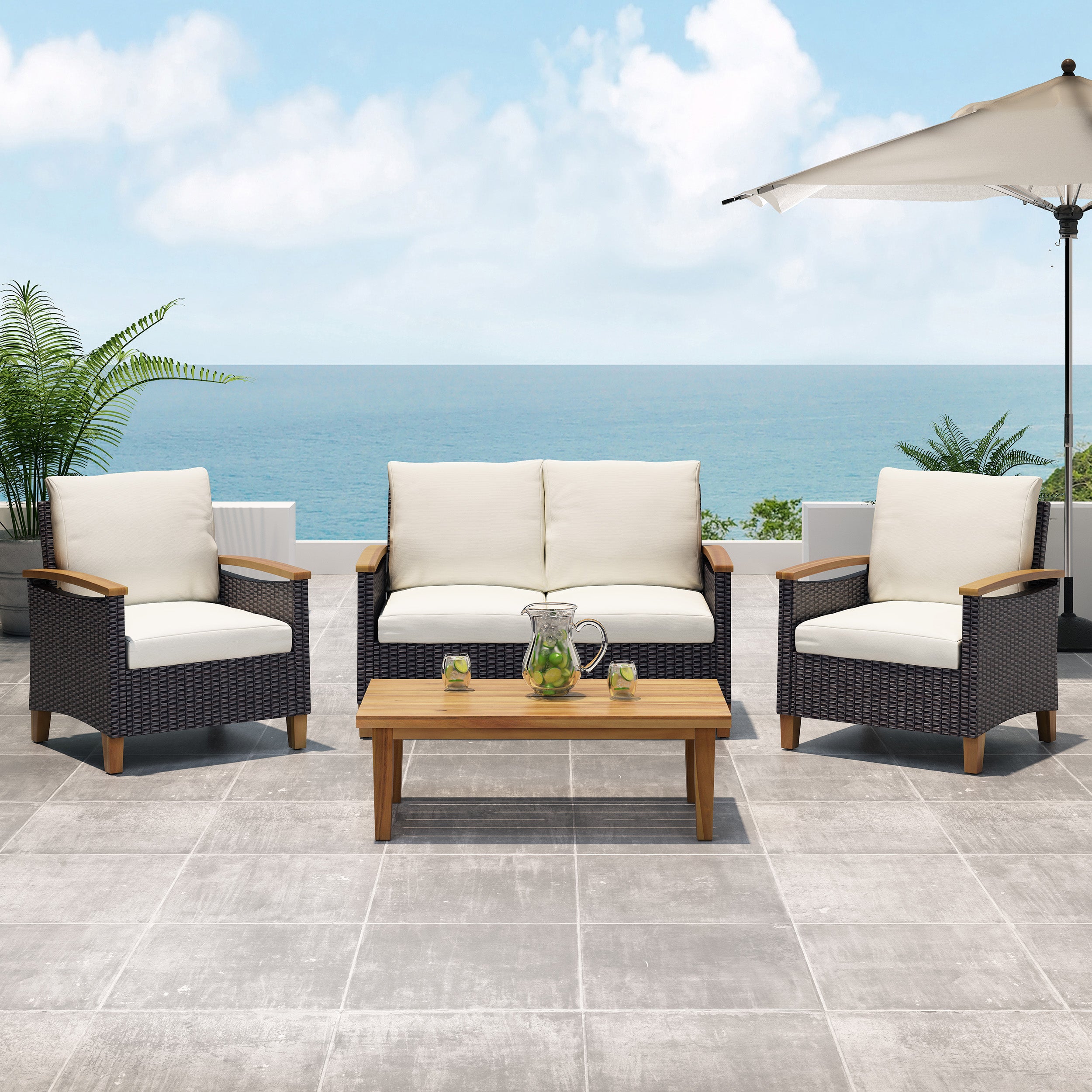 Velthur Outdoor 4 Seater Chat Set with Coffee Table